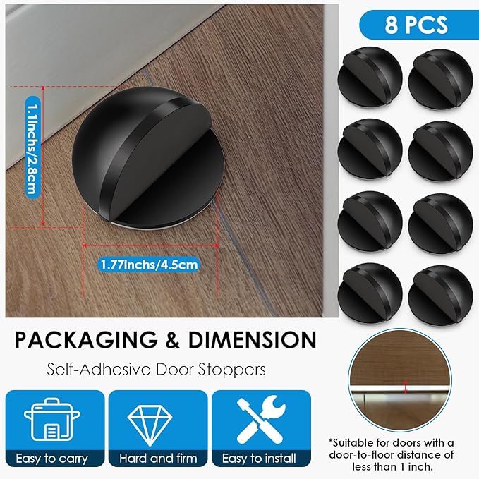 8 Pcs Self Adhesive Door Stoppers, Stainless Steel Floor Door Stop Wall - Image 2