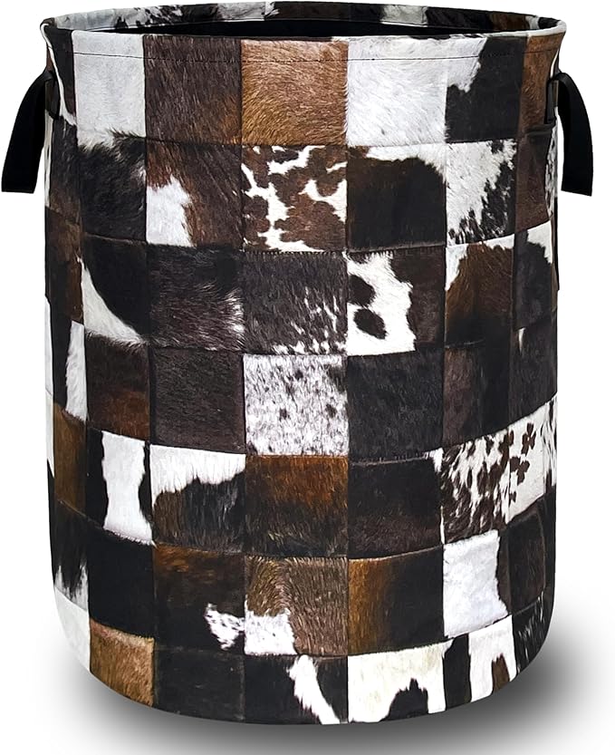 Personalise Cow Print Laundry Basket Oxford Cloth Animal Cowhide Laundry Hamper by Unknown