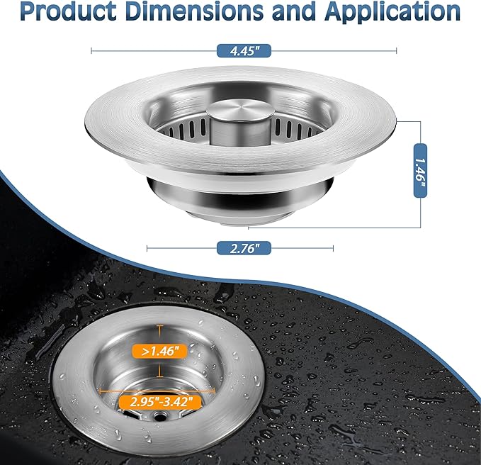 Kitchen Sink Drain Strainer 3 in 1, 304 Stainless Steel Pop Up Sink Stopper - Image 6