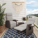 Grand patio Outdoor Reclining Chairs with Extended Footrest 2-Piece Adjustable Patio Wicker,Lounge Recliner up to 150° with Flip Side Table, Mist Grey by GrandPatio