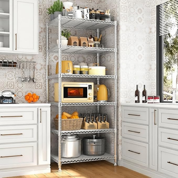 Xcity Storage Shelves, 6 Tier Heavy Duty Metal Shelving Unit, 2400 LBS Capacity Adjustable Steel Wire Shelf Organizer for Pantry, Kitchen, Garage, 14" D x 30" W x 70" H, Chrome - Image 2