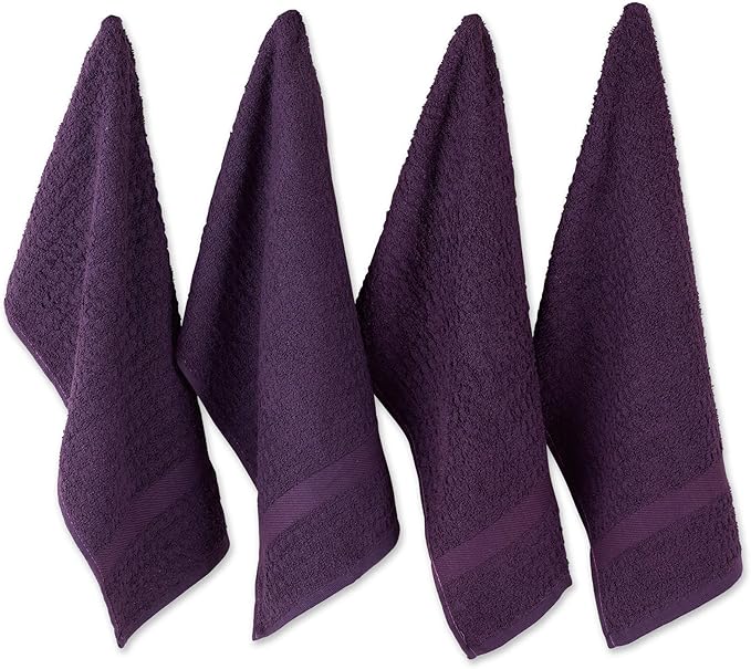 DII Basic Terry Collection Waffle Dishtowel Set, Solid Eggplant, 4 Piece by DII