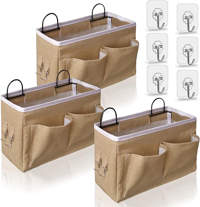 3pcs Middle Wall Hanging Organizer Bag, Linen Fabric Door Hanging Storage Basket by KANRICHU