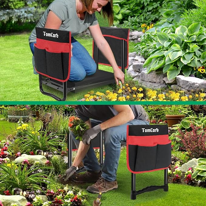 TomCare Garden Kneeler and Seat 10.64” Wider Larger Soft Kneeling Pad Garden Bench with 2 Large Tool Pouches Heavy Duty Garden Stool Foldable Tools Gardening Gifts for Women Men Gardeners,Black - Image 7