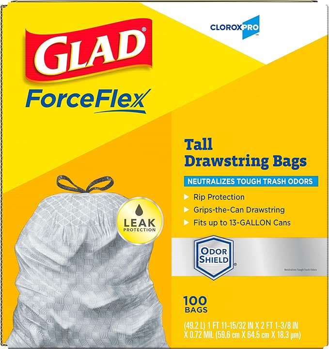 CloroxPro Glad ForceFlex 13 Gallon Tall Kitchen Drawstring Trash Bags, 100 Ct - Image 10