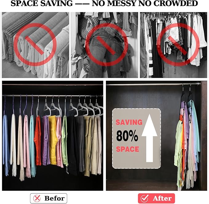Closet Organizers and Storage, 2 Pack Pants-Hanger-Space-Saving, Velvet Clothes - Image 4