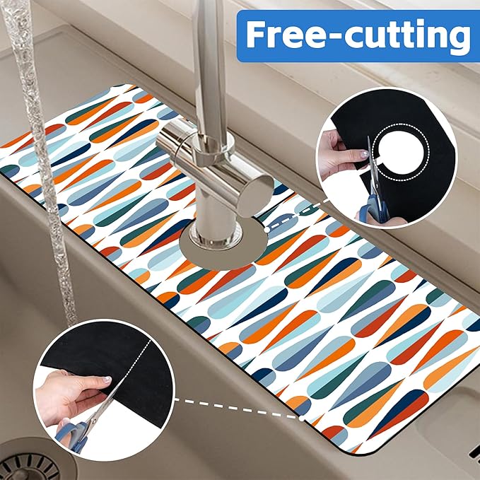 Mid-Century Drop Shapes Kitchen Sink Splash Guard Mat Absorbent Fast Drying Mat - Image 7