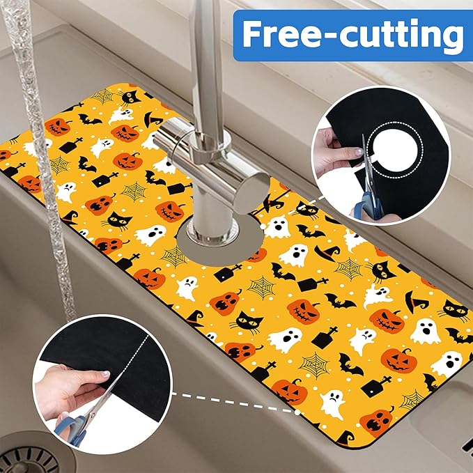 Halloween Pumpkin Bat Ghost Kitchen Sink Splash Guard Mat Absorbent Fast Drying - Image 7