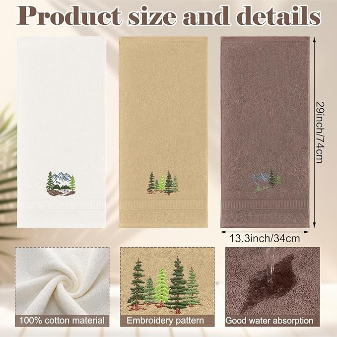 3 Pcs Mountain Hand Towels Farmhouse Decorative Bathroom Towels Set 13.3 x - Image 2