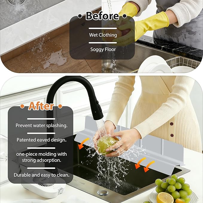 23Inch Sink Splash Guard – Extended Length & Tall Silicone Kitchen Sink Splash - Image 4