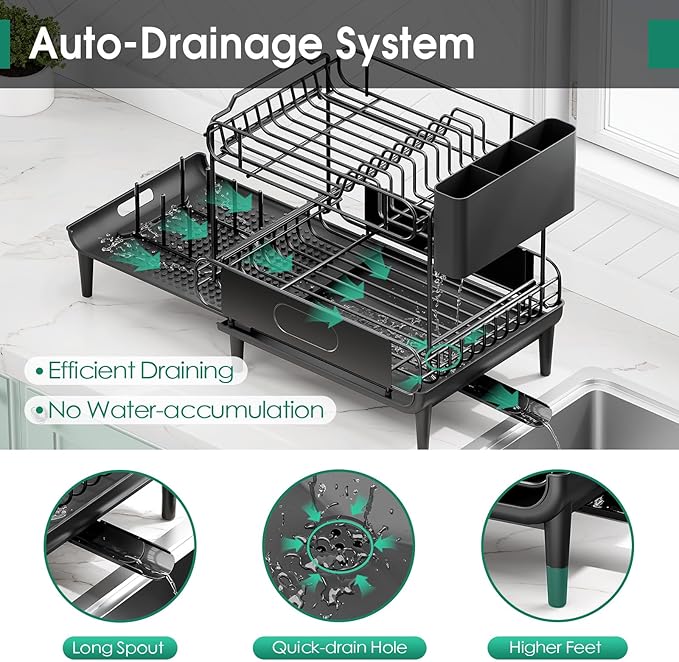 Dish Drying Rack for Kitchen Counter, Expandable 2 Tier Dish Rack, Large - Image 5