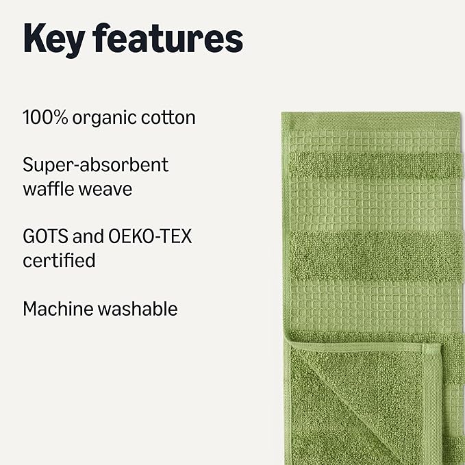 Amazon Basics Organic Cotton Waffle Weave Kitchen Dish Cloths, Ultra Absorbent - Image 2