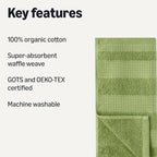 Amazon Basics Organic Cotton Waffle Weave Kitchen Dish Cloths, Ultra Absorbent - Image 2