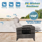 Outdoor Recliner Chairs Set of 2 Reclining Patio Chairs with Adjustable Back and Extended Footrest Wicker Rattan Recliner Chairs with Flip Table and Removable Cushion - Image 3
