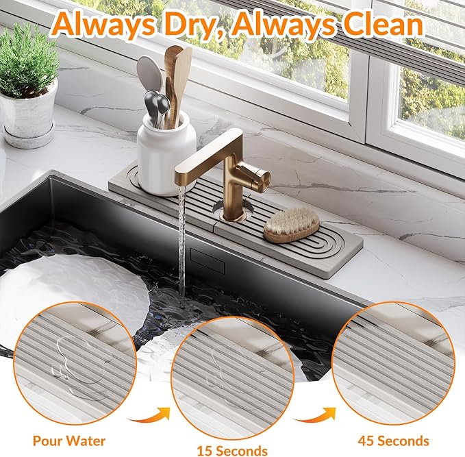 15.7 Inch Stone Faucet Mat for Kitchen Sink Splash Guard, Diatomite Sink - Image 3