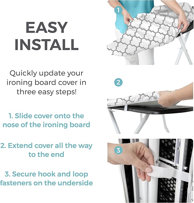 HOME GENIE Ironing Board Cover, Extra Thick Padding, Scorch Resistant Silicone - Image 7