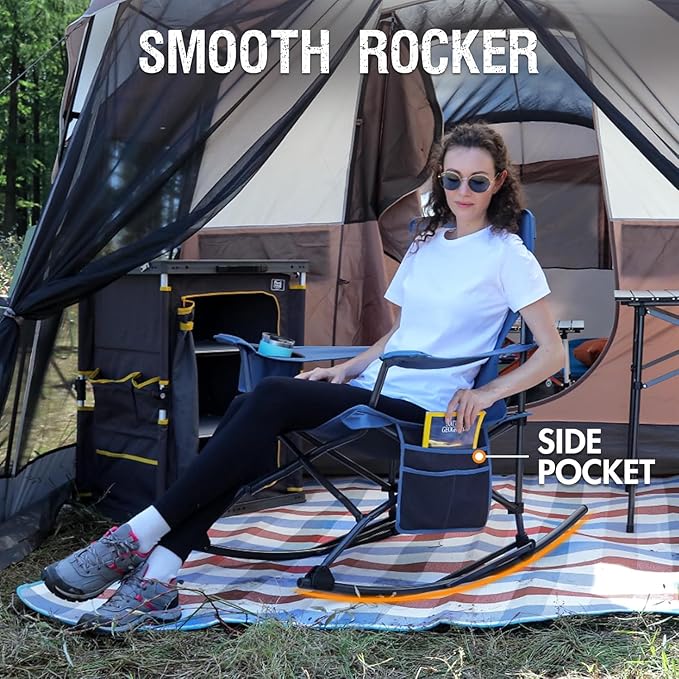 Portal Folding Camping Rocking Chair Portable Outdoor Rocker High Back Cup Holder Side Pocket Carry Bag Included, Support 300 lbs - Image 3