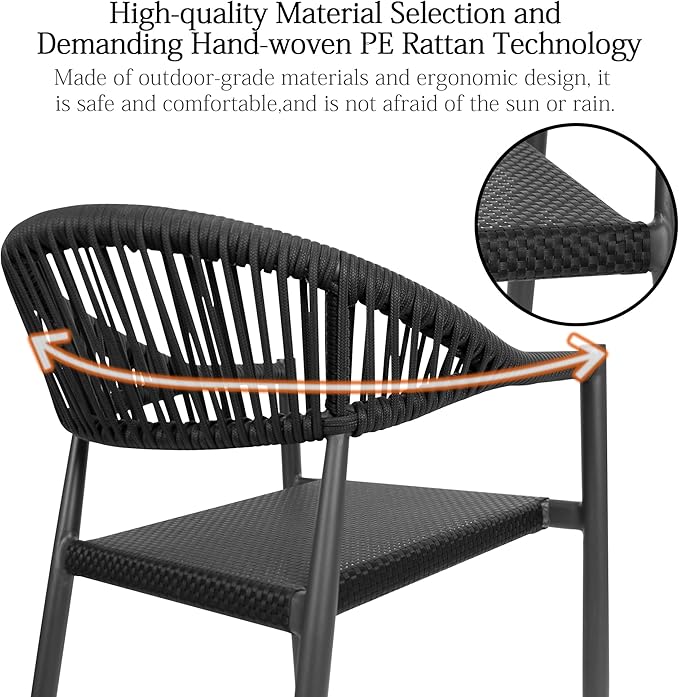 TWT Patio Dining Chairs Outdoor Stackable Dining Chairs for All Weather, Breathable Textilene Garden Outdoor Furniture for Backyard Deck (Black, Set of 4) - Image 3