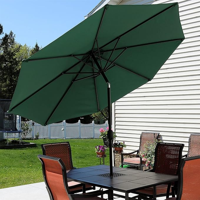 Sunnydaze Outdoor Patio Umbrella - Polyester Table Market Umbrella with Push-Button Tilt and Crank - 8 Sturdy Ribs - Green - 9ft - Image 6