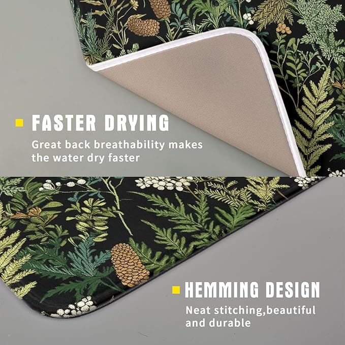 Green Plant Fern Leaves Floral Dish Drying Pad 16 x 18 Inch - Image 3