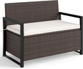 RELAX4LIFE Wicker Outdoor Bench with Storage - Rattan Deck Box w/Protective Liner for Pillows, Pool Supplies, Garden Tools, Patio Loveseat with Seat Cushion & Metal Armrests for Backyard Porch Balcony by RELAX4LIFE