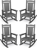 KINGYES Oversized Outdoor Rocking Chair Set of 4, High Density Polyethylene Patio Rocking Chairs with 330lbs Support for Adults, Gray by KINGYES
