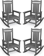 KINGYES Oversized Outdoor Rocking Chair Set of 4, High Density Polyethylene Patio Rocking Chairs with 330lbs Support for Adults, Gray by KINGYES