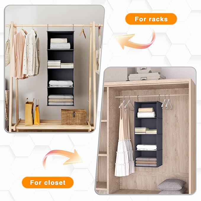 Hanging Closet Organizer, Easy Mount Foldable 4-Shelf Hanging Closet Wardrobe - Image 5