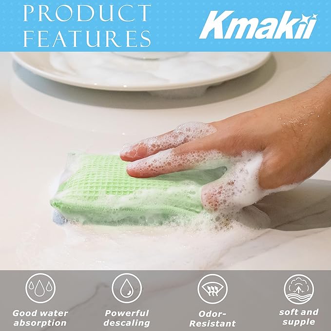 KMAKII Bamboo Kitchen Sponges Dish Sponge Super Absorbent Natural Dish Sponges - Image 5