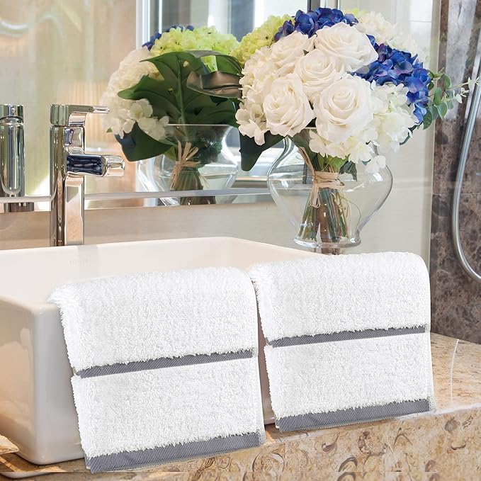 PiccoCasa Set of 2, 750 GSM Luxury White Hand Towels - Image 7