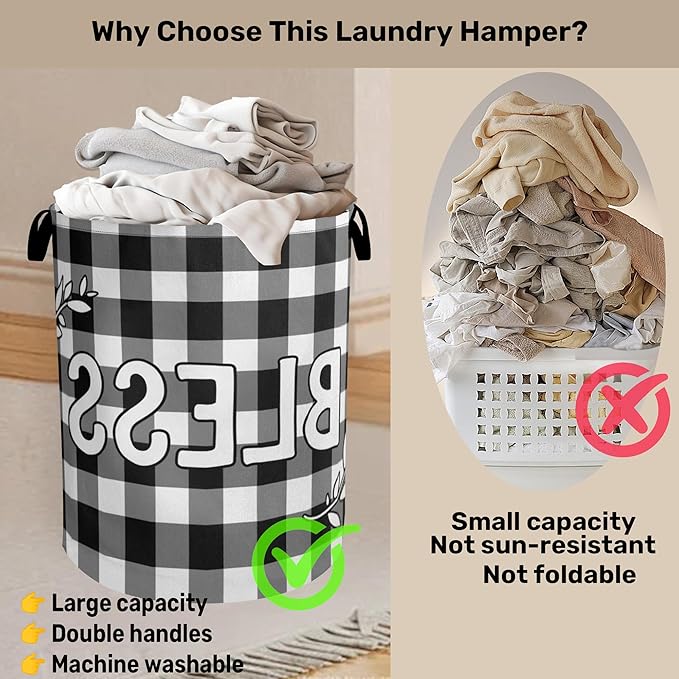 Checkered Bless Laundry Basket, Waterproof Fabric Storage Basket - Image 3