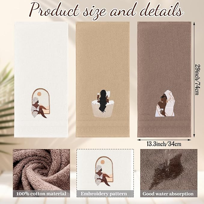 3 Pcs African American Woman Hand Towels - Image 2