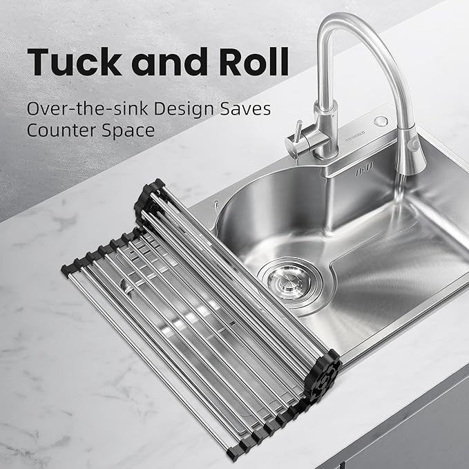NEZUIBAN Dish Drying Rack with Roll Up and Over Sink - Image 4
