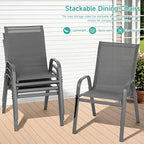 Patio Chairs Set of 6, All Weather Breathable Stackable Outdoor Dining Chairs with High Back and Wide Seat, Easily Set Up Outdoor Chairs Set of 6 with Metal Frame for Backyard Garden Pool, Grey - Image 5