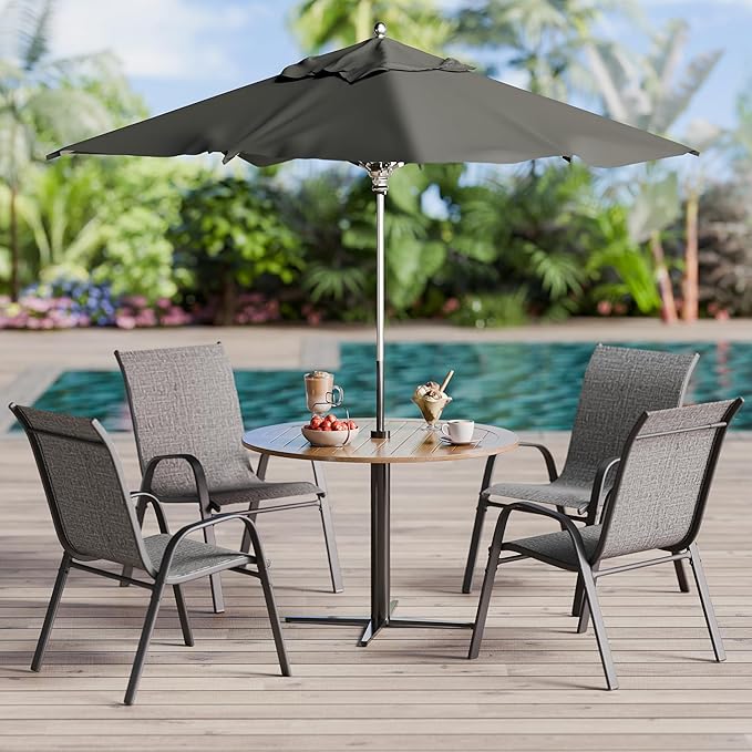 Betterhood Patio Chairs Set of 4, Stackable Outdoor Dining Chairs Set with Breathable Seat Fabric, All-Weather Powder-Coated Metal Frame for Deck, Pool Side and Backyard, 350LBS Capacity (Grey) - Image 5