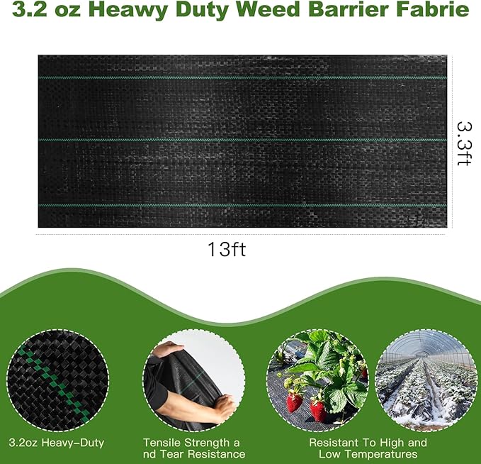 3.3FT×13FT Weed Barrier Fabric, Landscape Fabric, 3.2oz Weed Barrier Fabric - Image 2