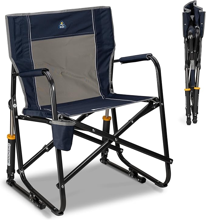 GCI Outdoor Freestyle Rocker Camping Chair | Portable Folding Rocking Chair with Solid, Durable Armrests, Drink Holder & Comfortable Backrest — Indigo Blue by GCIOUTDOOR