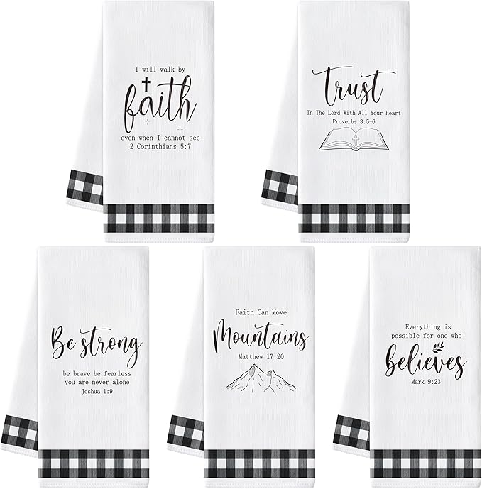 R HORSE Religious Christian Kitchen Dish Towel 5Pcs Bible Verse Scripture by RHORSE