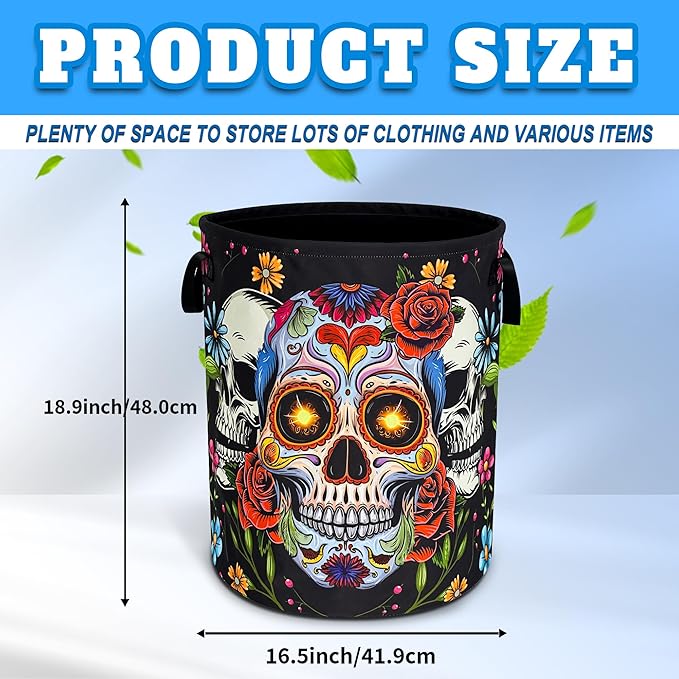 Sugar Skull Laundry Basket Skeleton Print Oxford Cloth Laundry Hamper - Image 3
