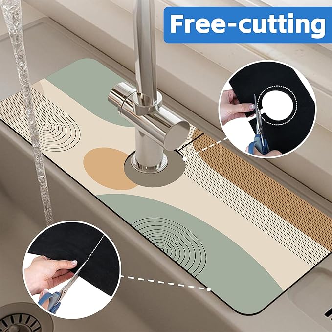 Abstract Minimalistic Geometric Kitchen Sink Splash Guard Mat Absorbent Fast - Image 7