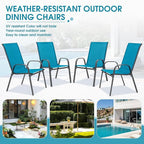 Outdoor Stackable Chairs Set of 4, Stacking Patio Chairs with Textilene Fabric, Outside Furniture for Garden Backyard Balconie Poolside Deck, Blue - Image 6