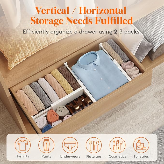 Lifewit 9 Pack Drawer Dividers 4" High 28-43.5cm/11-17" Adjustable Drawer - Image 5