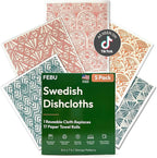 FEBU Swedish Dishcloths for Kitchen | 5 Pack Stamps Reusable Paper Towels by FEBU