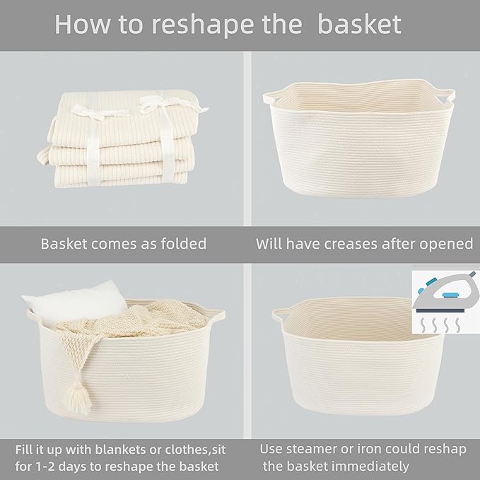 Large Rectangle Blankets Basket Living Room 22"x17"x12" Woven Cotton Rope - Image 7