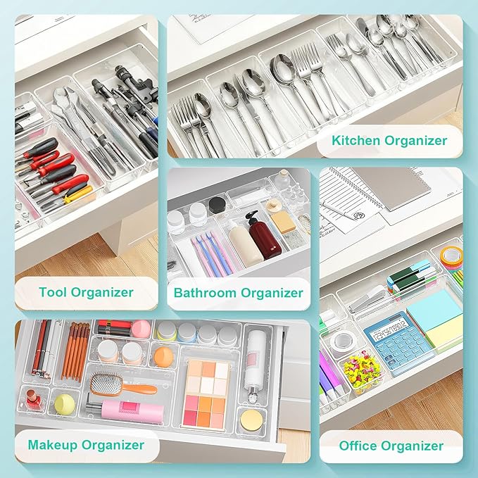 Clear Plastic Drawer Organizers Set of 45 Vanity Organizers Stackable Storage - Image 4