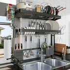 Over The Sink Dish Drying Rack, 3 Tier Adjustable Length Full Stainless Steel by LIVOD