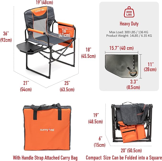 SUNNYFEEL Camping Directors Chair, Heavy Duty,Oversized Portable Folding Chair with Side Table, Pocket for Beach, Fishing,Trip,Picnic,Lawn,Concert Outdoor Foldable Camp Chairs - Image 3