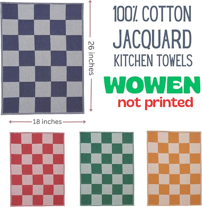 sea me at home Kitchen Towels, French Jacquard 100% Cotton Gingham Check Tea - Image 2