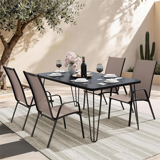 JEAREY Patio Dining Chairs Set of 4, Outdoor Stackable Dining Furniture Set, All Weather Dining Set for Lawn, Garden, Backyard, Poolside, Brown - Image 2