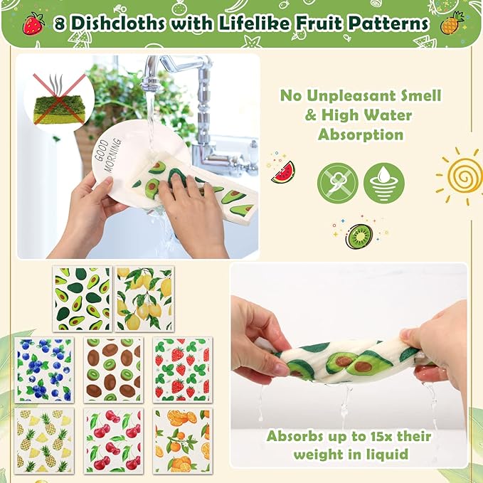 Lucomb Reusable Swedish Kitchen Dish Cloths, 8 Pack Replace Paper Towels Quick - Image 6